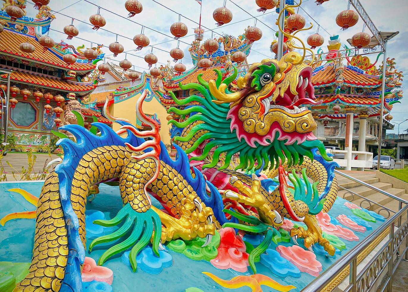 Dragon statue, dragon symbol, dragon Chinese, is a beautiful Thai and Chinese architecture of shrine, temple. A symbol of good luck and prosperity during the Chinese New Year celebrations. photo