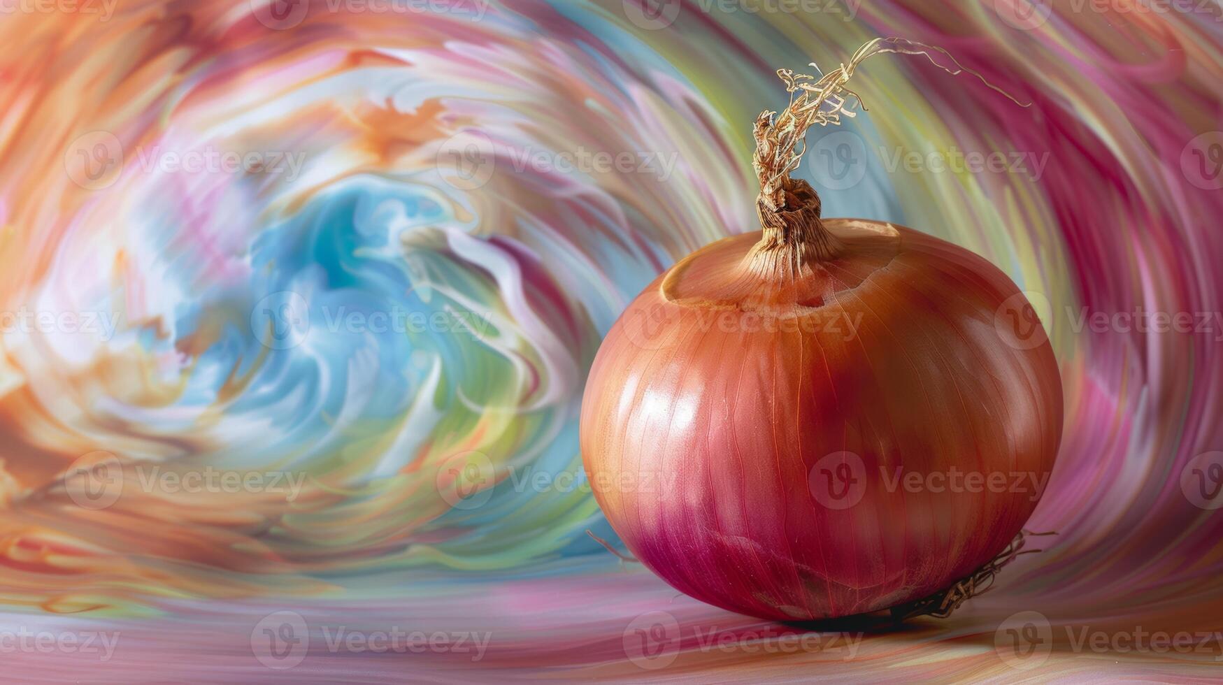 Spinning onions against an abstract background of swirling colors photo