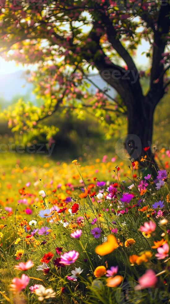 Tranquil meadows carpeted in colorful blossoms photo