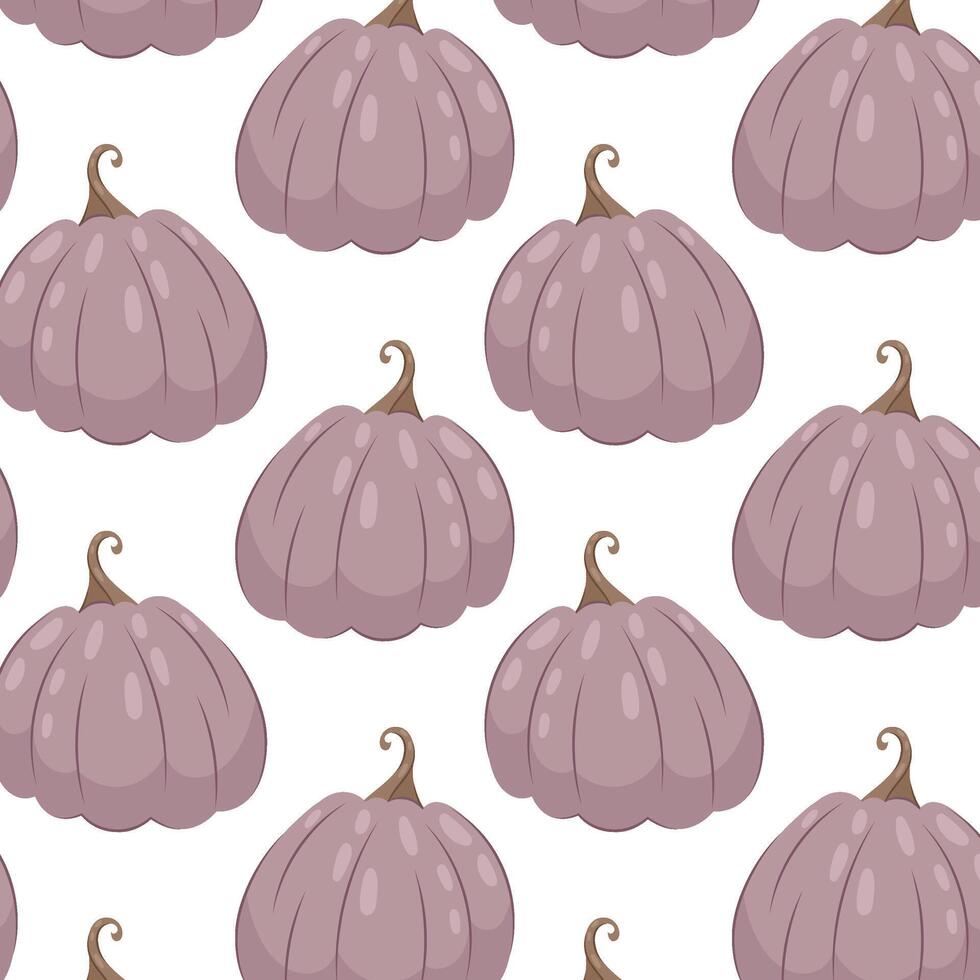Pattern with purple pumpkin. Autumn pumpkin in flat style on a white background. Pattern for textile, wrapping paper, background. Autumn background. vector
