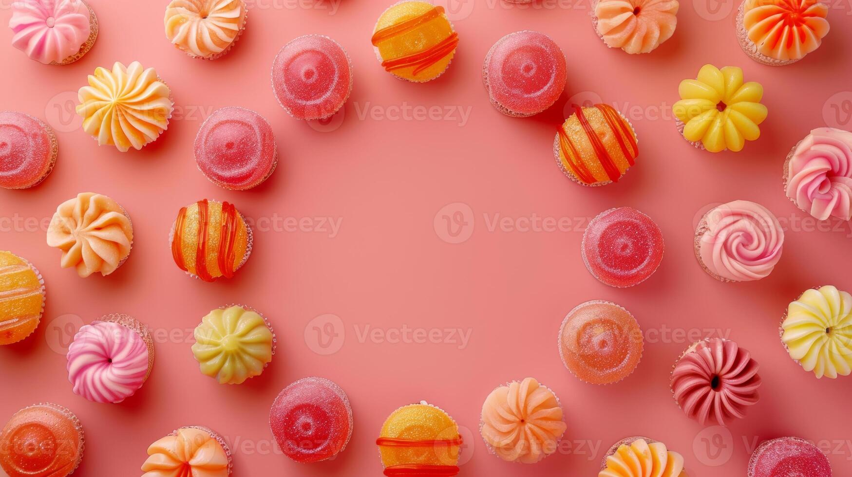 Circular layout of rotating candies forming a circular pattern photo