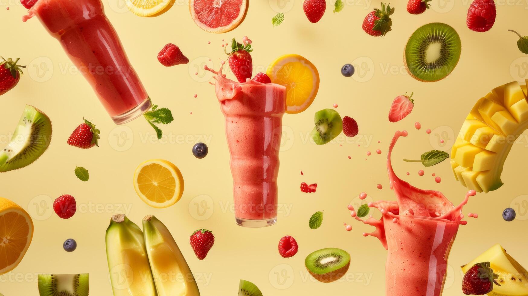 Harmonious arrangement of spinning smoothie ingredients in a harmonious pattern photo