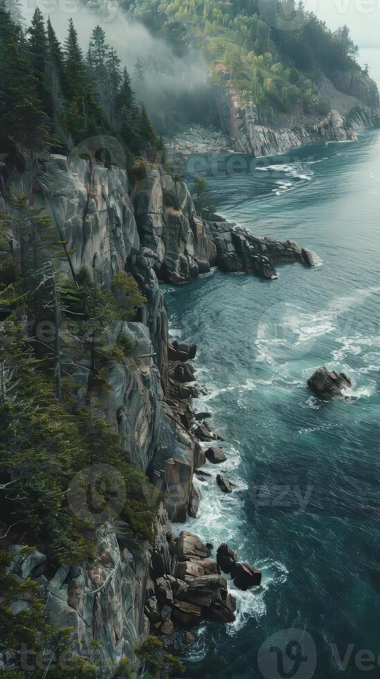Pristine coastal forests overlooking rugged cliffs photo