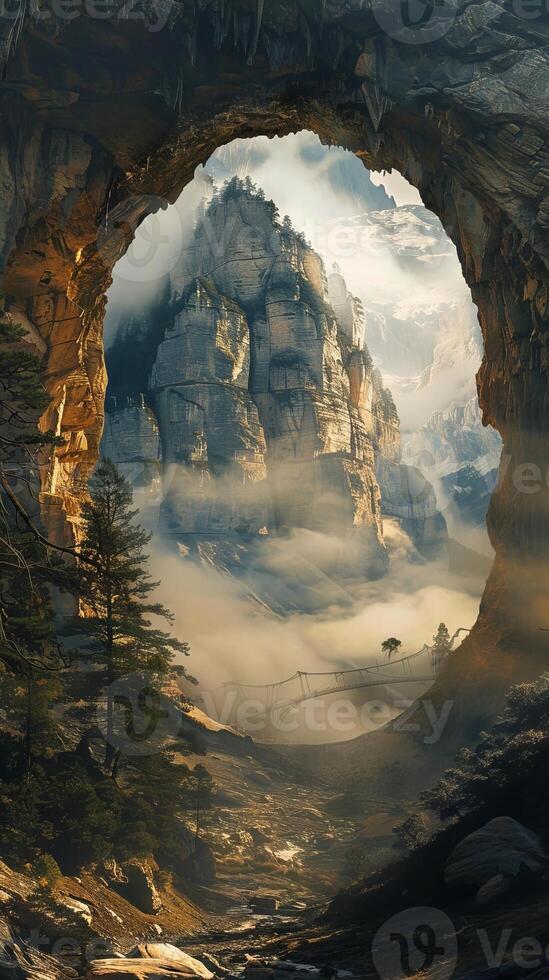 Spectacular rock arches framing distant vistas photo
