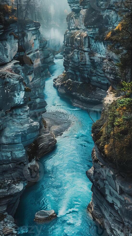 Crystal-clear mountain rivers carving through canyons photo