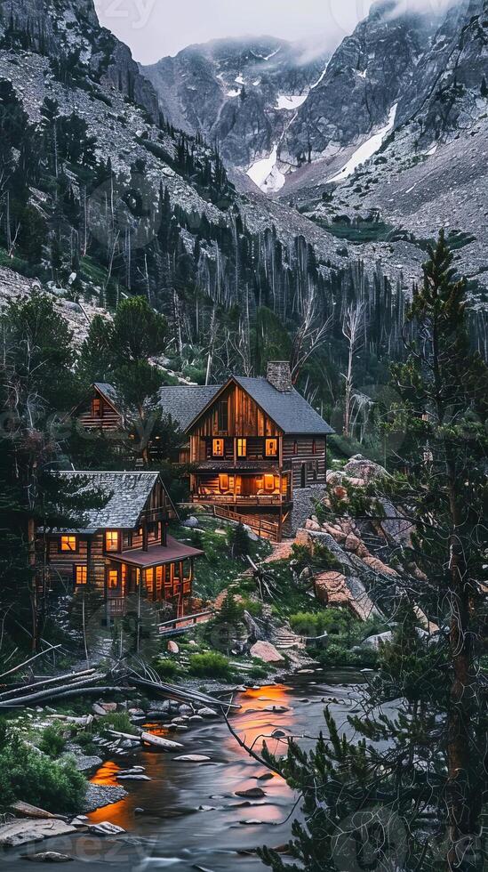 Rustic cabins nestled in the wilderness photo