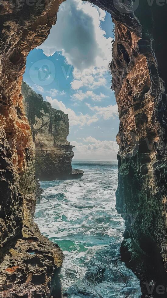 Dramatic sea caves carved by centuries of erosion photo