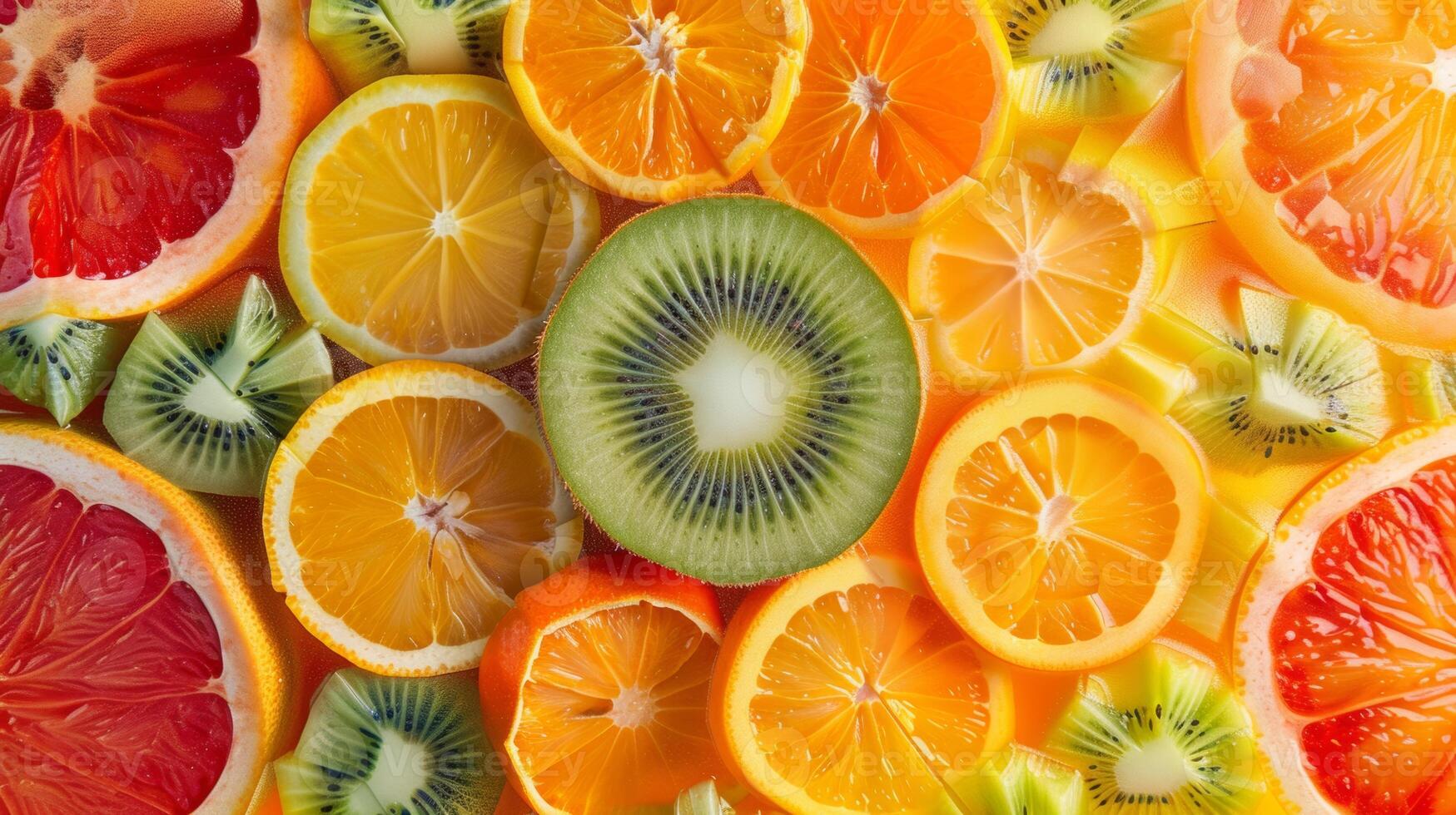 Spinning fruit slices forming a mandala, representing mindfulness photo
