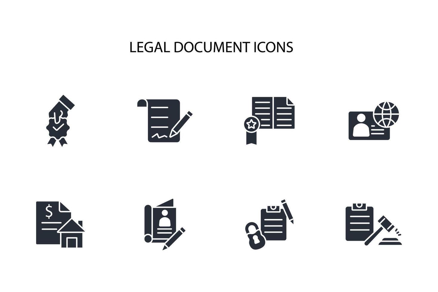 Legal document icon set..Editable stroke.linear style sign for use web design,logo.Symbol illustration. vector