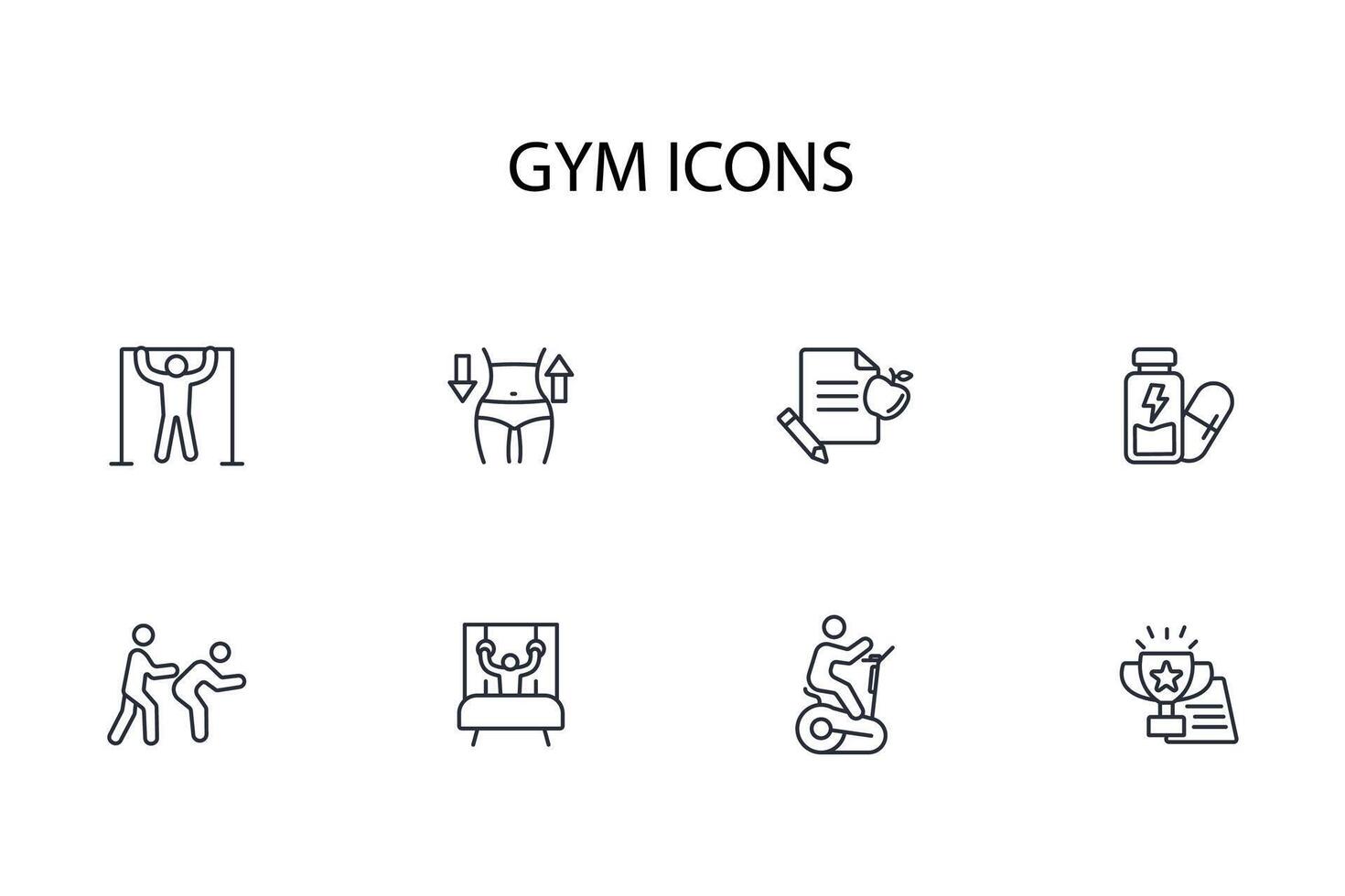 Gym and fitness icon set..Editable stroke.linear style sign for use web design,logo.Symbol illustration. vector