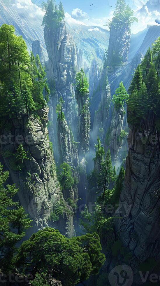 Ancient forests filled with towering trees photo