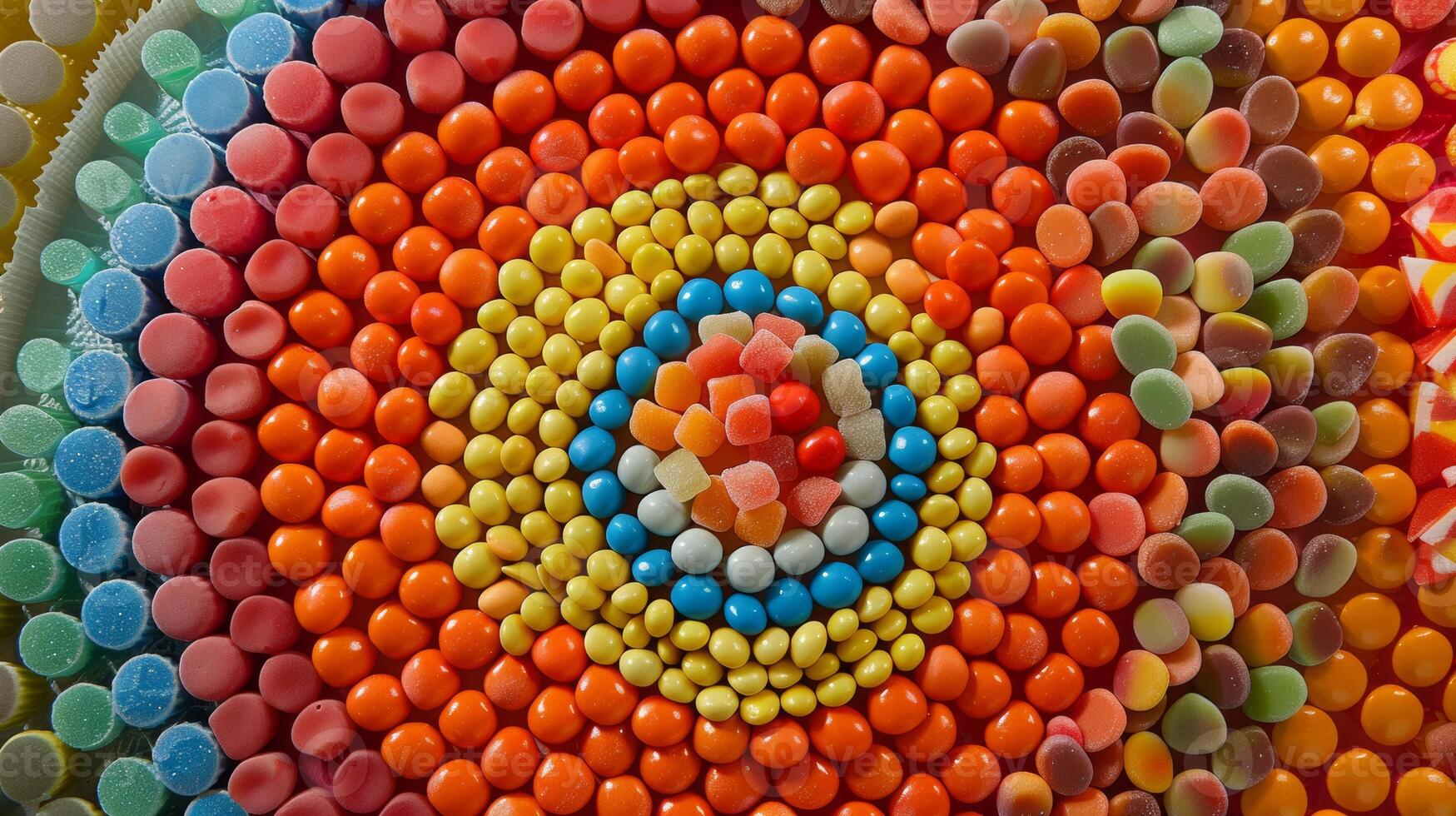 Circular layout of rotating candies forming a circular pattern photo