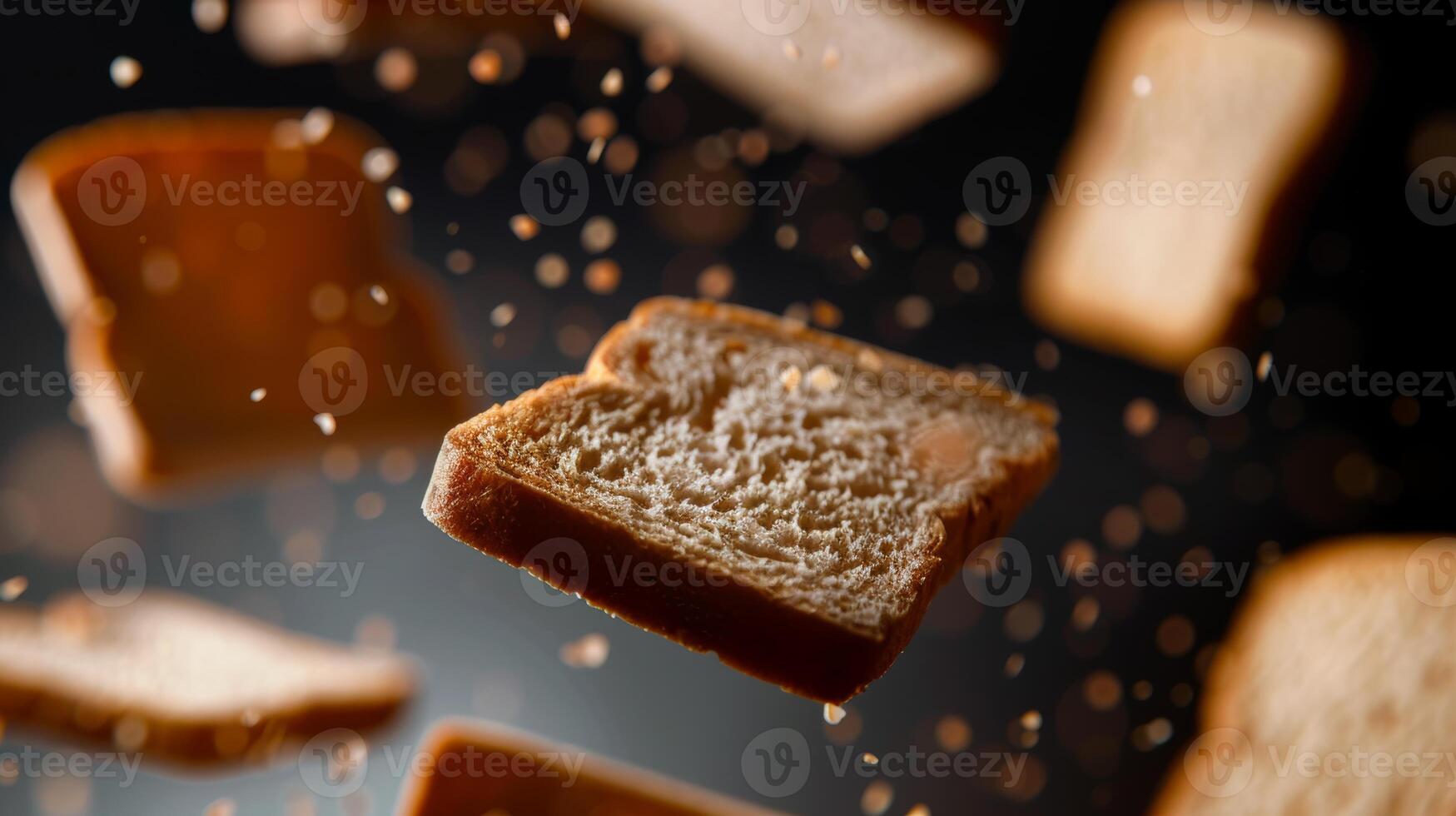 Intriguing silhouette of floating slices of bread with spreads photo
