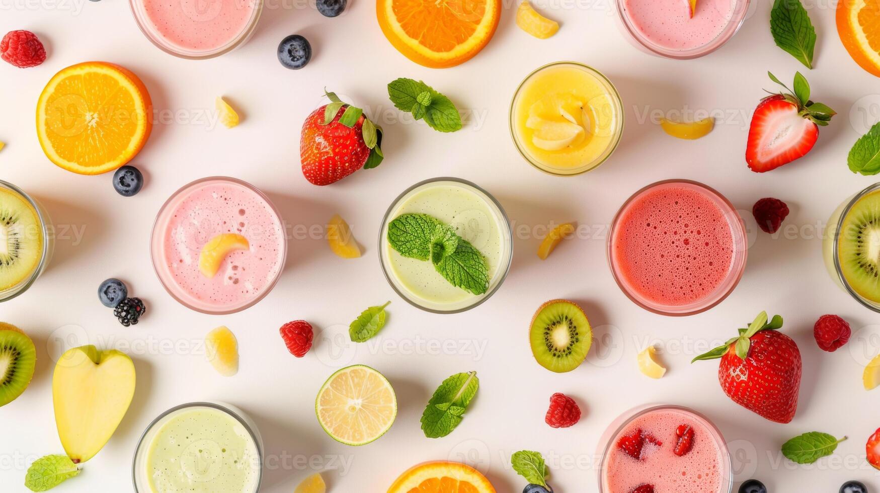 Harmonious arrangement of spinning smoothie ingredients in a harmonious pattern photo