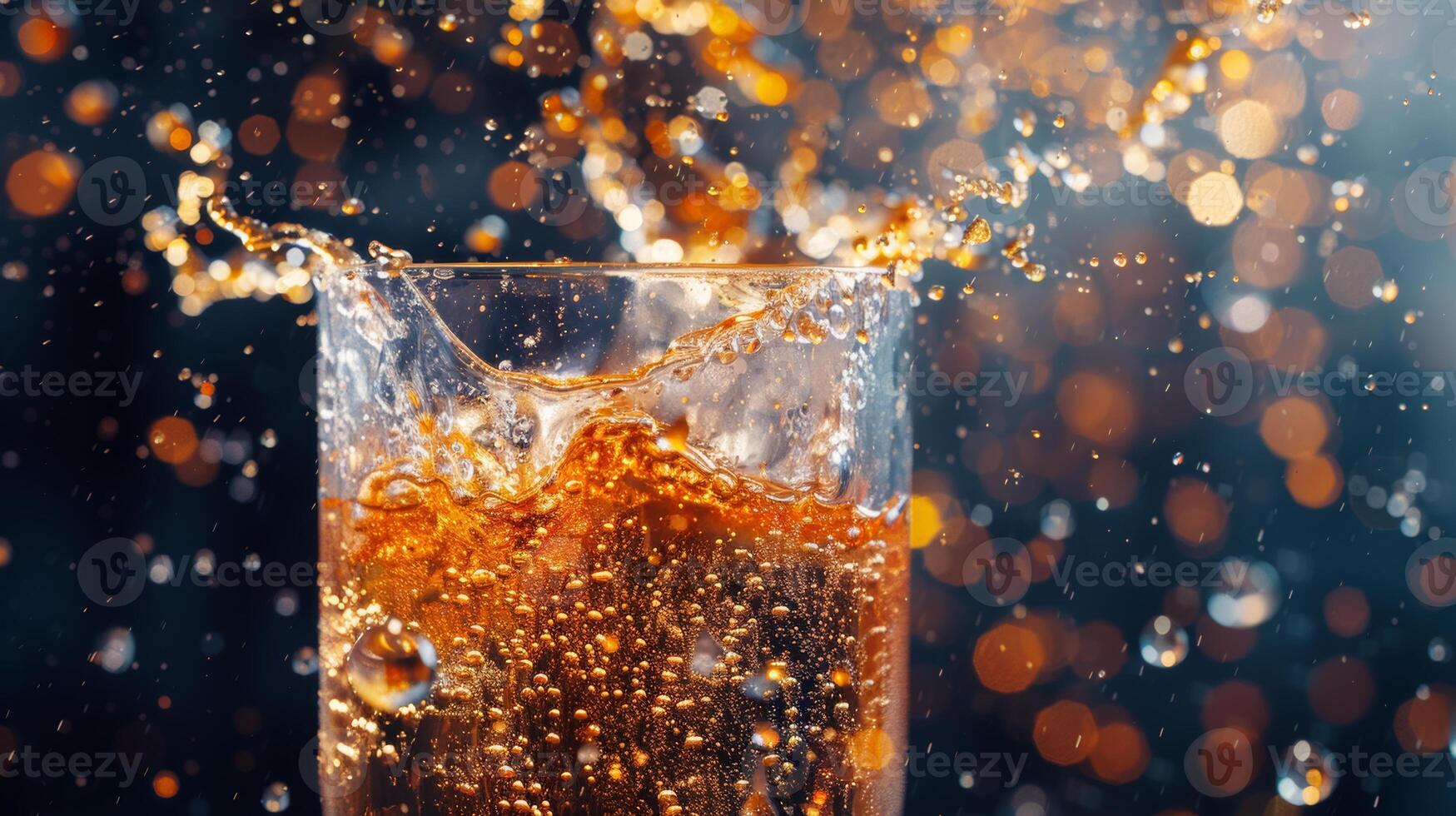 Dynamic poster showcasing a spinning glass of fizzy soda photo