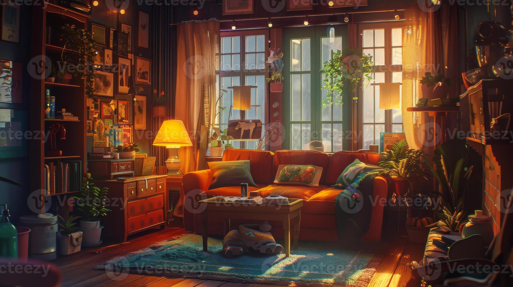 Inspirational poster design featuring cozy and inviting interior decor setups for family-friendly living photo