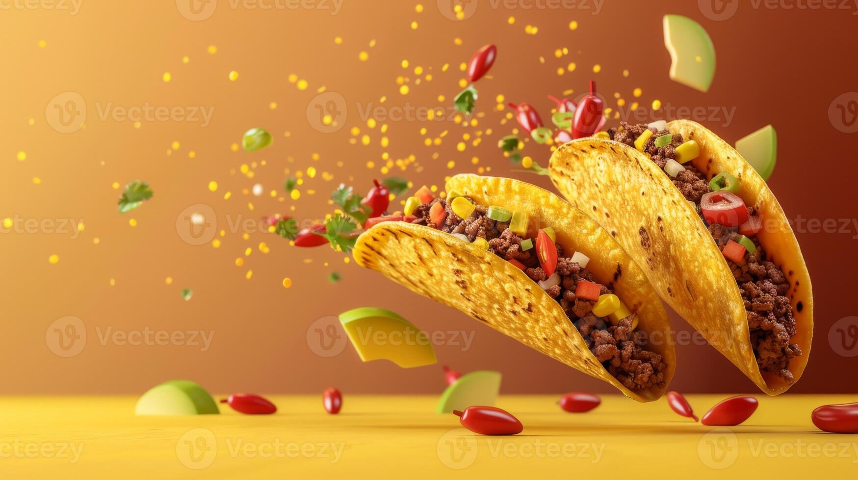 Dynamic copy space featuring levitating taco ingredients and space for Mexican restaurant branding photo