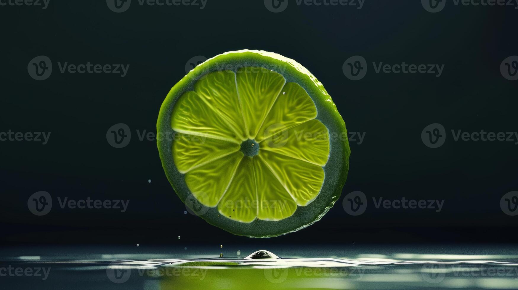 Simple and clean shot of a spinning slice of lime photo