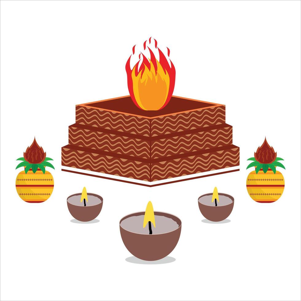 INDIAN WEDDING CLIP ART OF DECORATIVE HAVAN. HAWAN DESIGN WITH KALASH AND DIYA vector