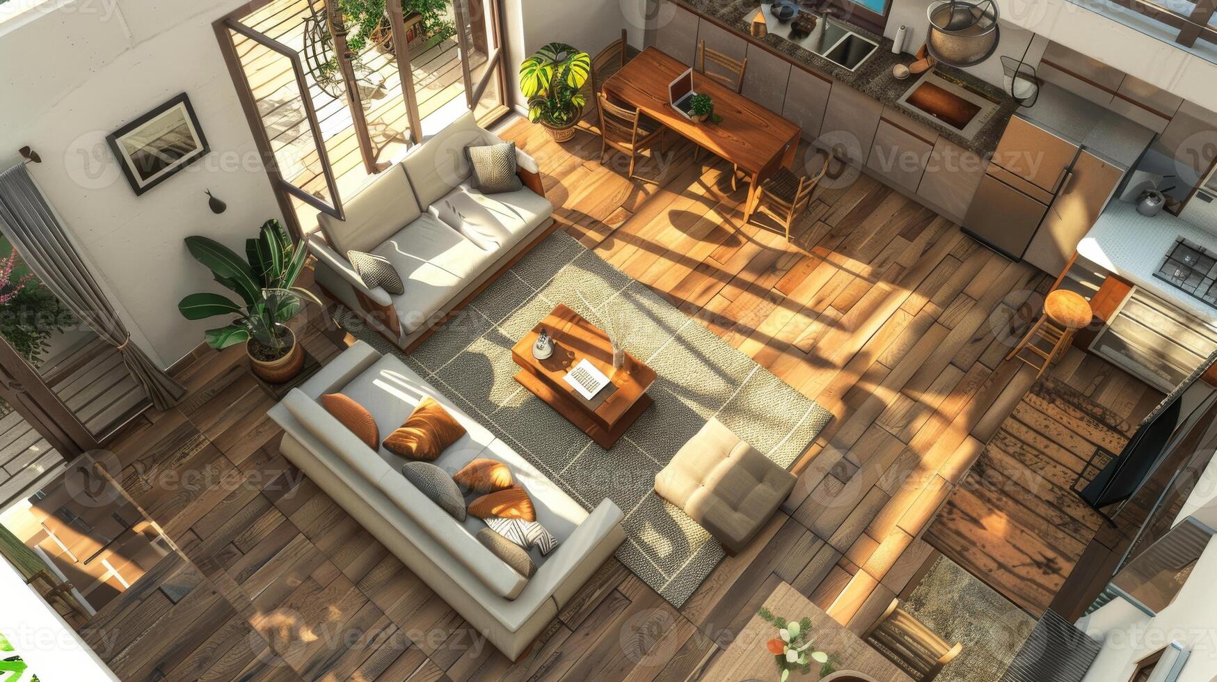 Top-down view offering a unique perspective on interior design layout photo