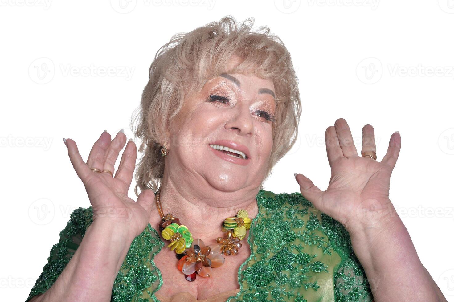 senior beautiful woman posing isolated on white background photo