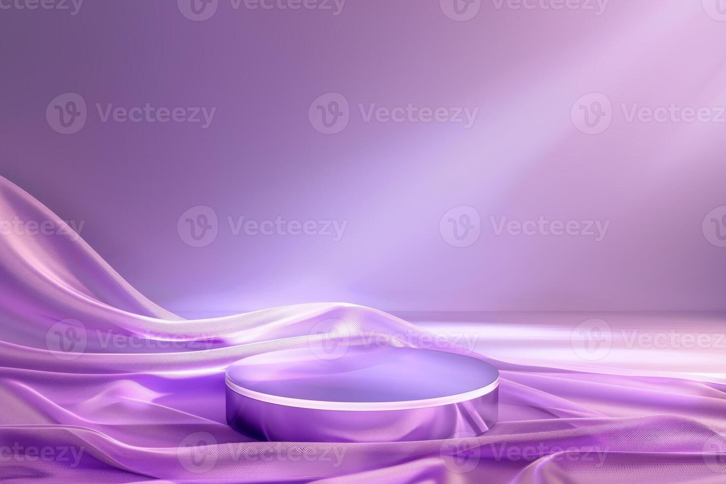 Empty glass podium for montage your product and presentation on silk fabric photo