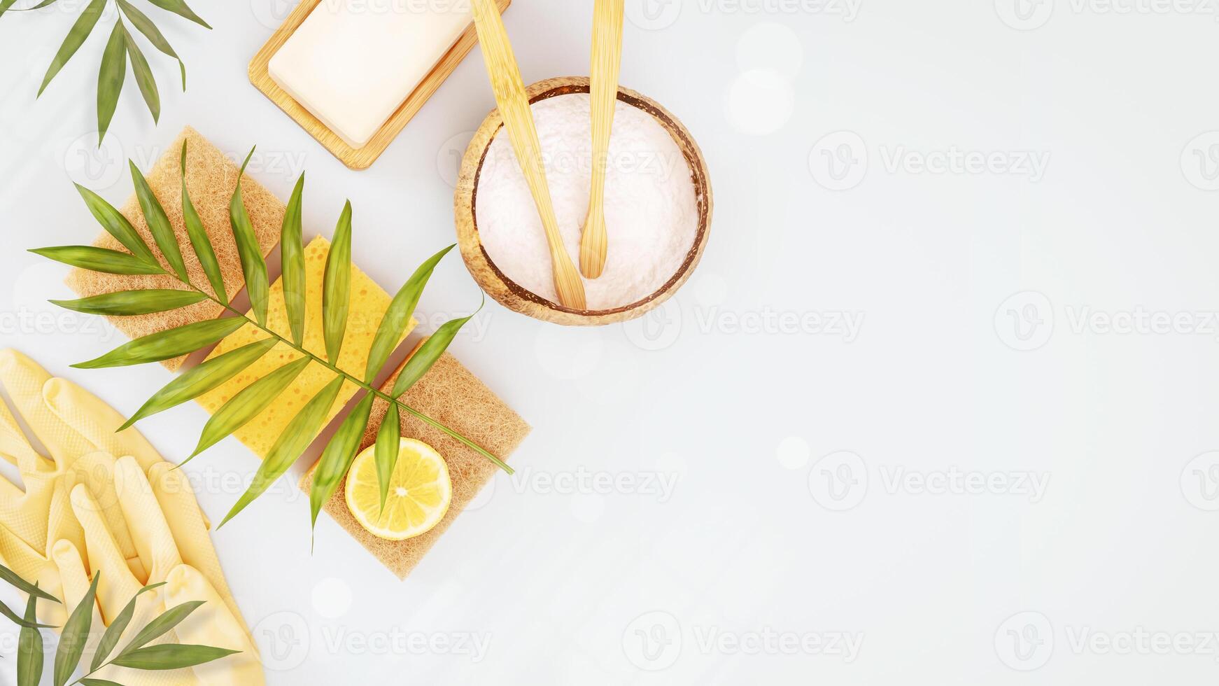 Natural cleaning products on a blue background with copy space photo