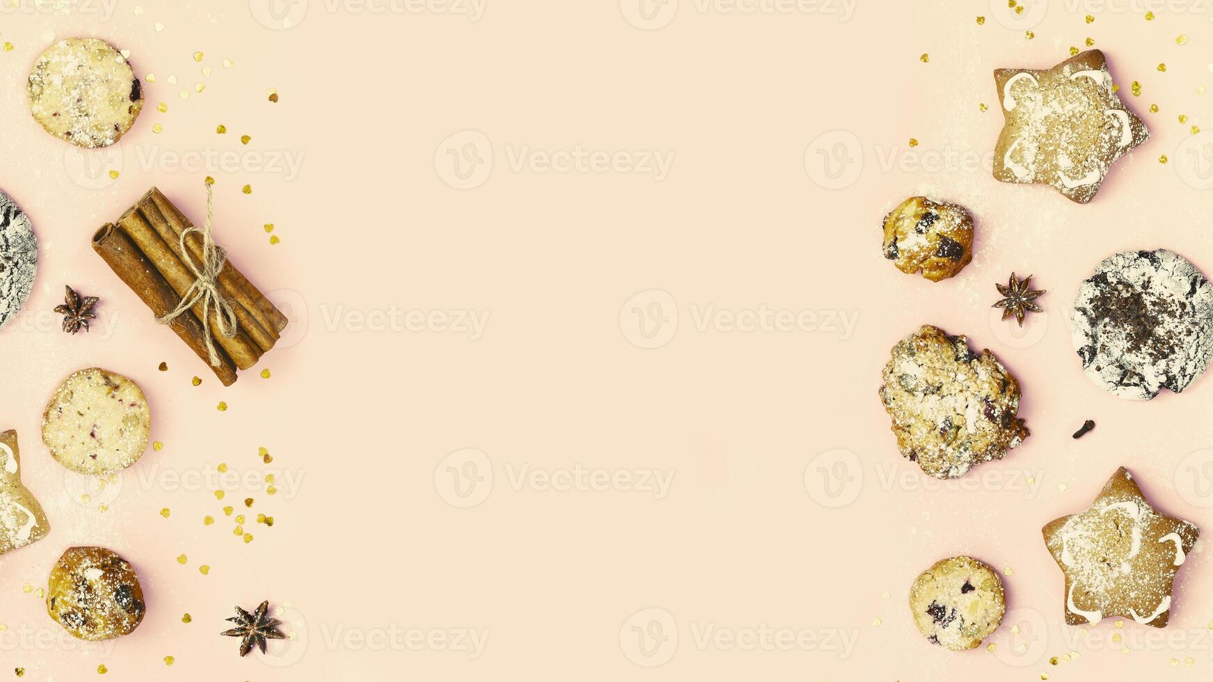 Whinter holidays banner with home made christmas cookies and copy space photo