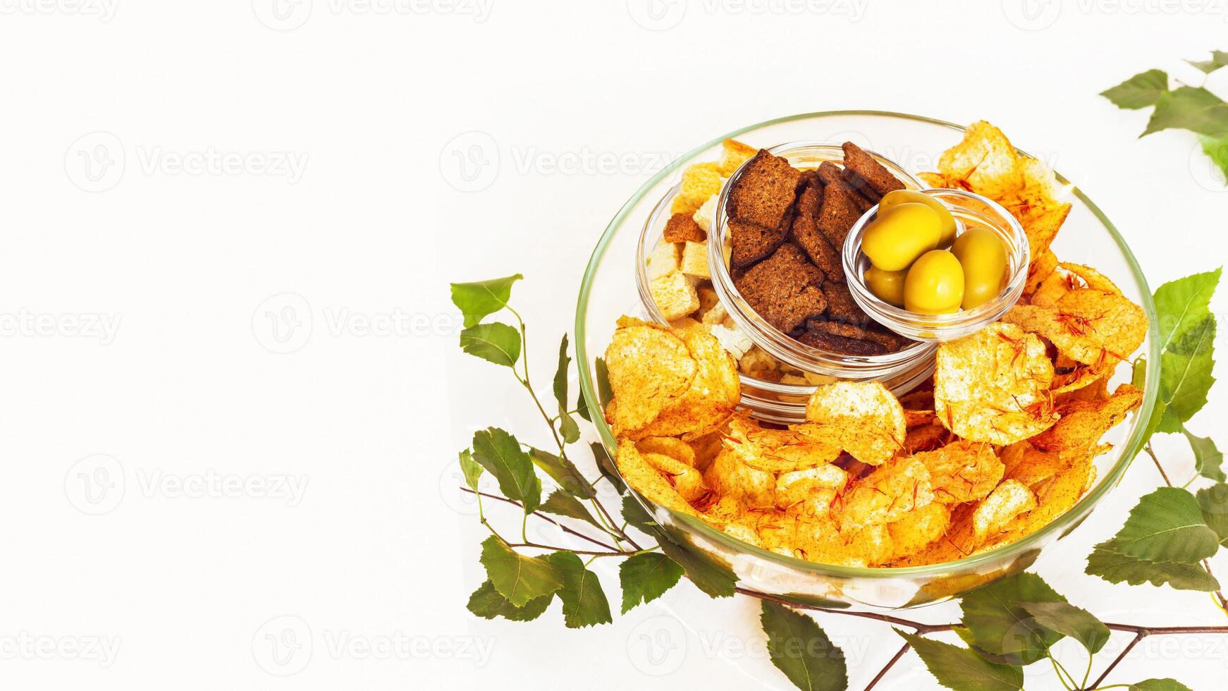 Food card with beer, solty snacks on a white background photo