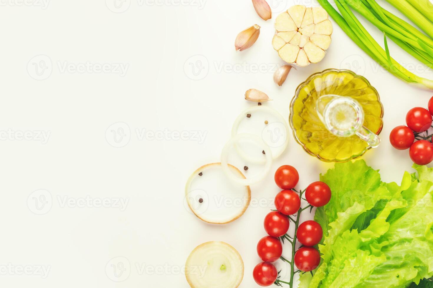 Organic vegetables and olive on a white background photo