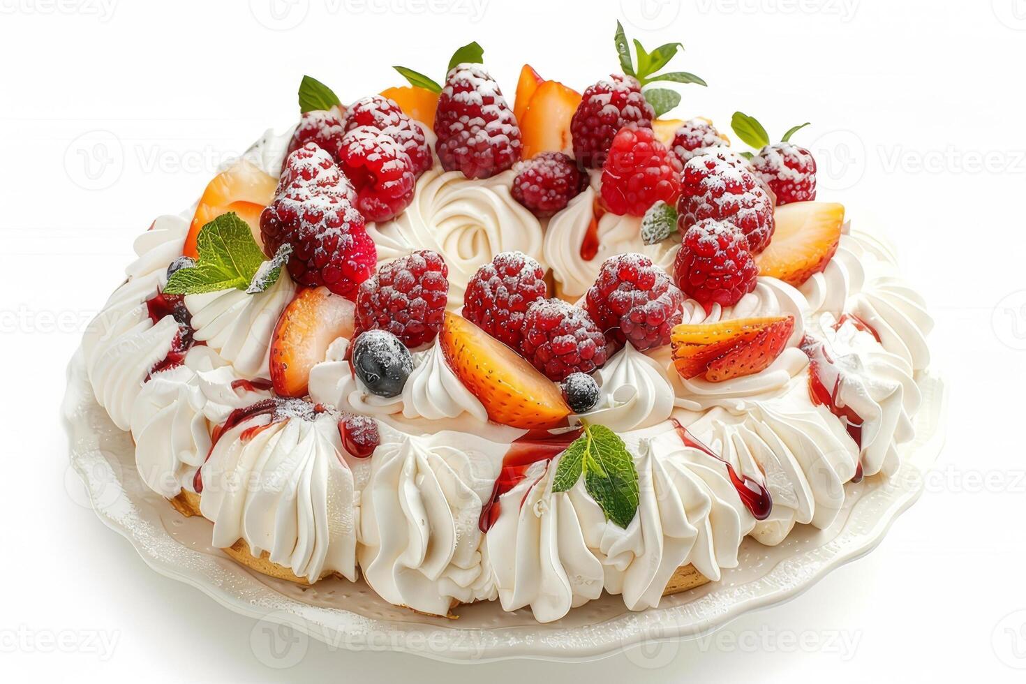Pavlova isolated on a white background photo