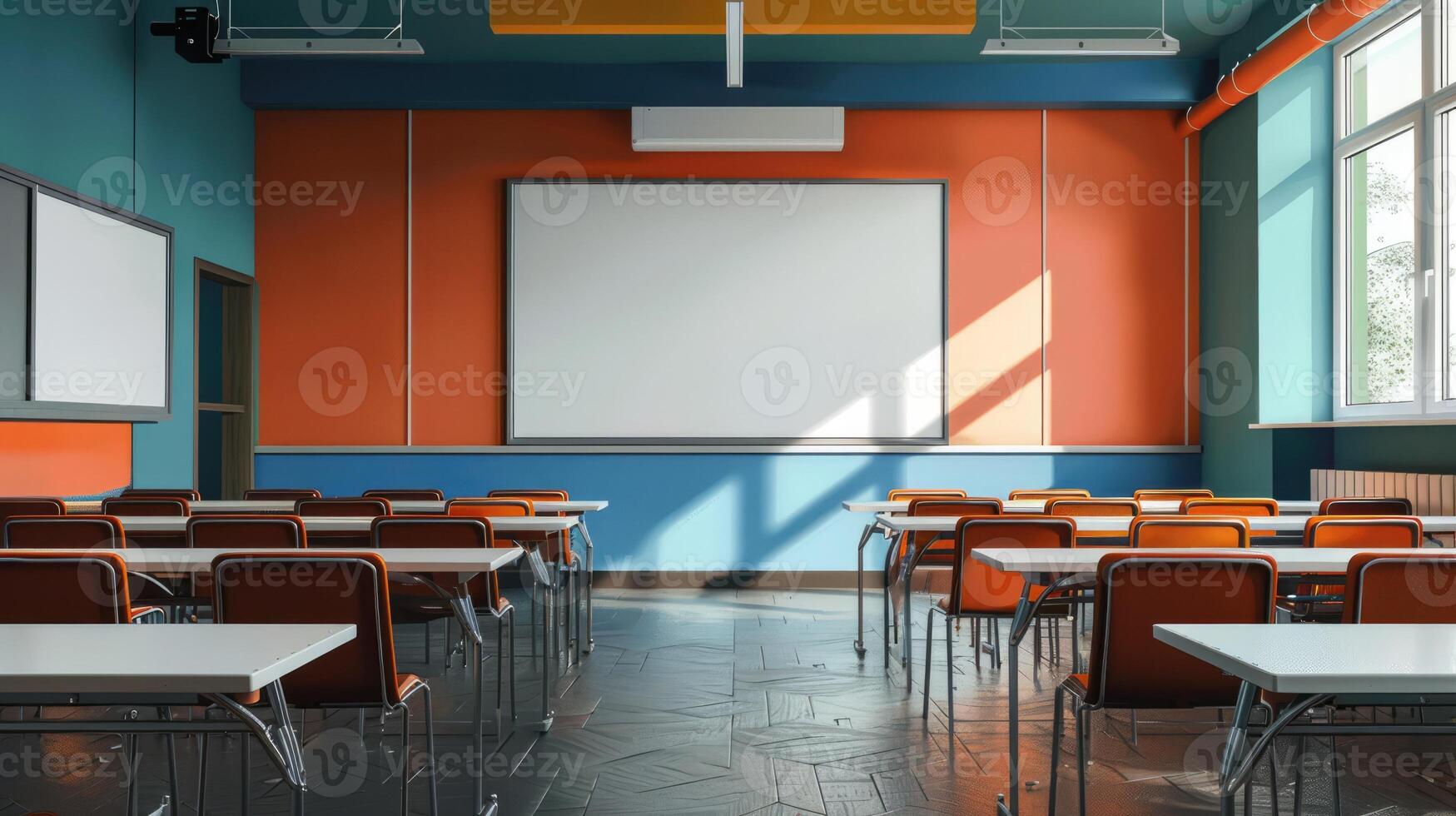 Classroom white board mock up, back to school educational concept photo