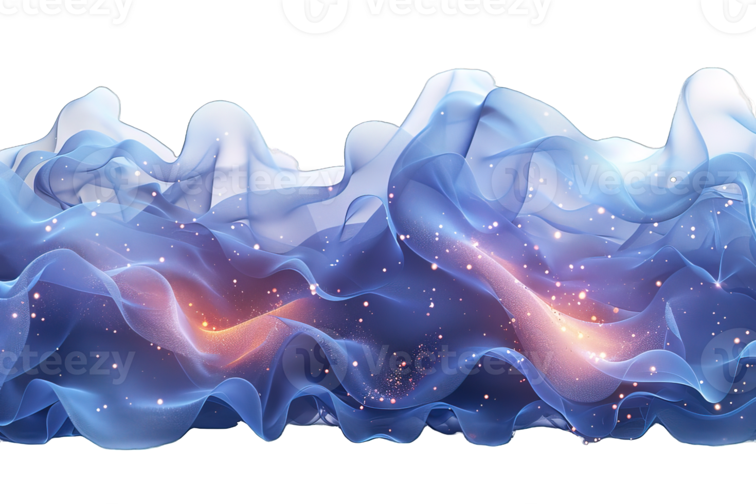 horizontal wavy blue flame isolated on transparent background , png
