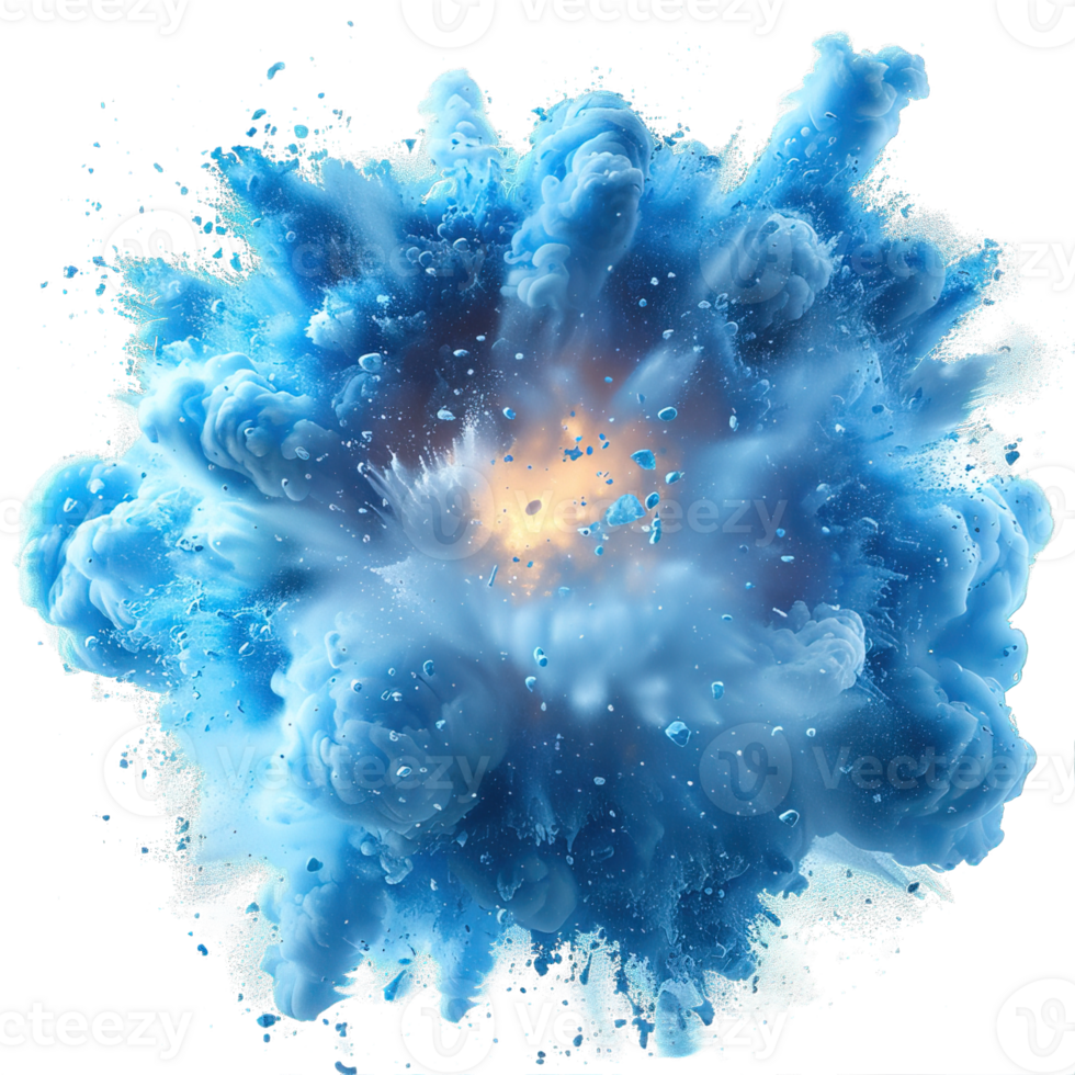 blue bomb explosion effect isolated on transparent background ,blue smoke splash , png
