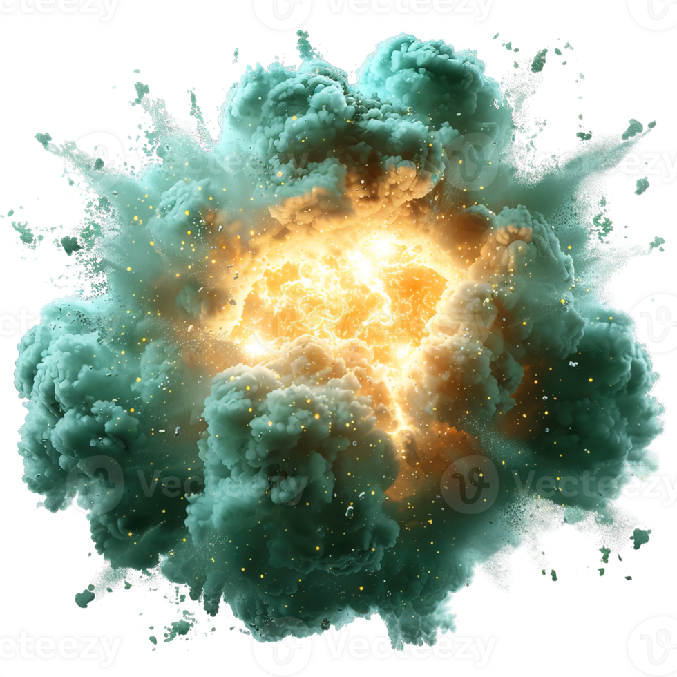 green bomb explosion effect isolated on transparent background ,green smoke splash , png