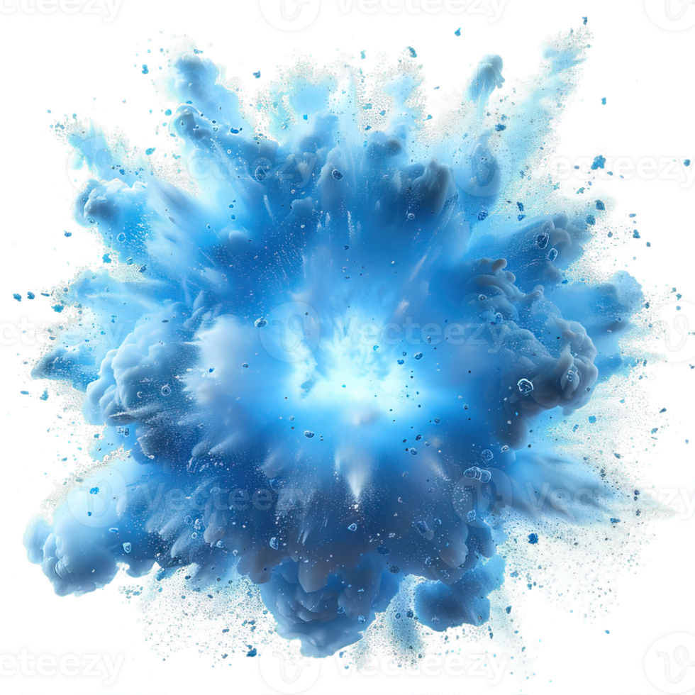 blue bomb explosion effect isolated on transparent background ,blue smoke splash , png