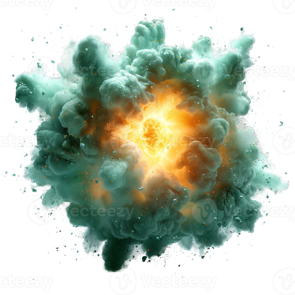 green bomb explosion effect isolated on transparent background ,green smoke splash , png