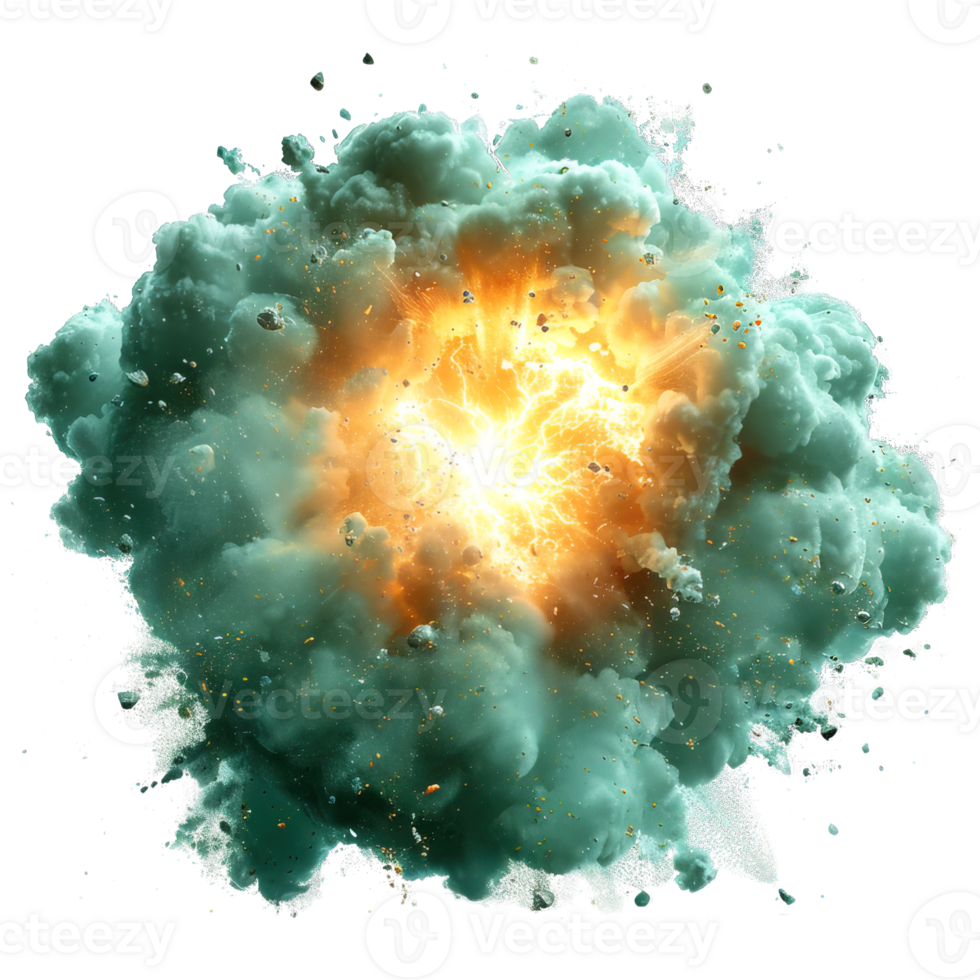 green bomb explosion effect isolated on transparent background ,green smoke splash , png