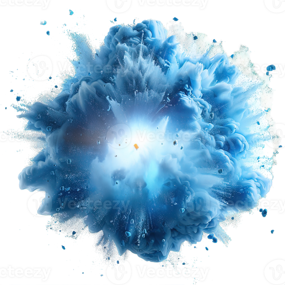 blue bomb explosion effect isolated on transparent background ,blue smoke splash , png