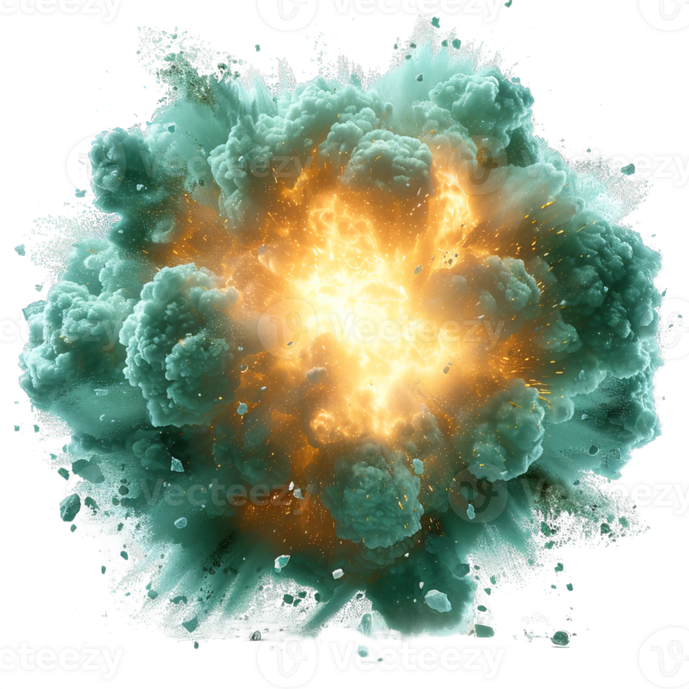 green bomb explosion effect isolated on transparent background ,green smoke splash , png