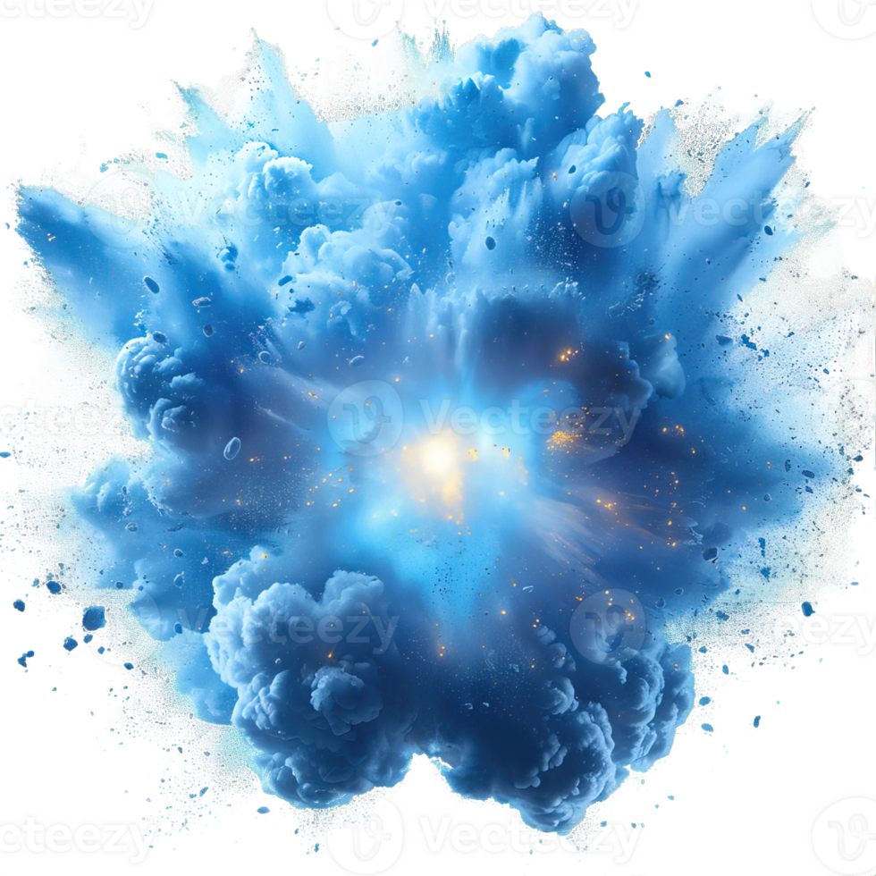 blue bomb explosion effect isolated on transparent background ,blue smoke splash , png