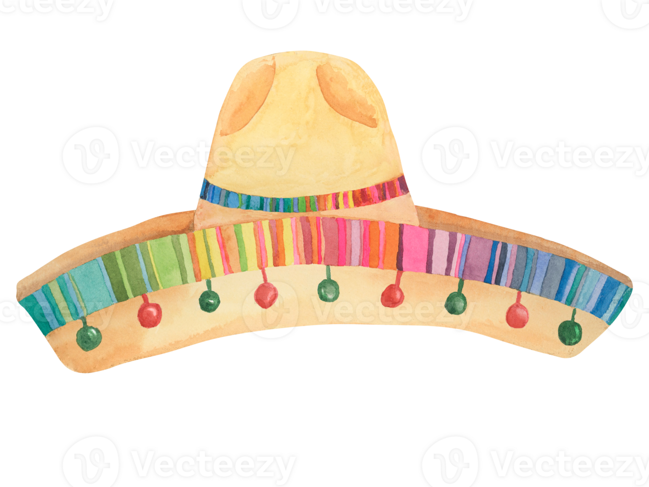 Traditional Mexican sombrero in watercolor. Colorful and bright ethnic straw hat with border. Watercolor clipart. Design for printing, postcards, Cinco de Mayo, tourism png