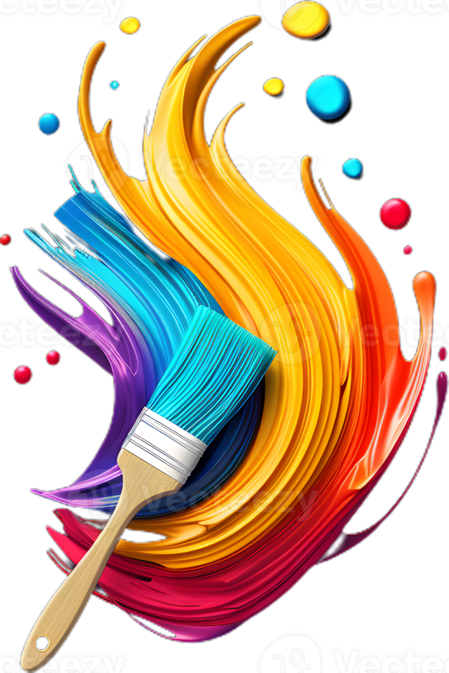 paint brush with colorful paint on it, transparent background png