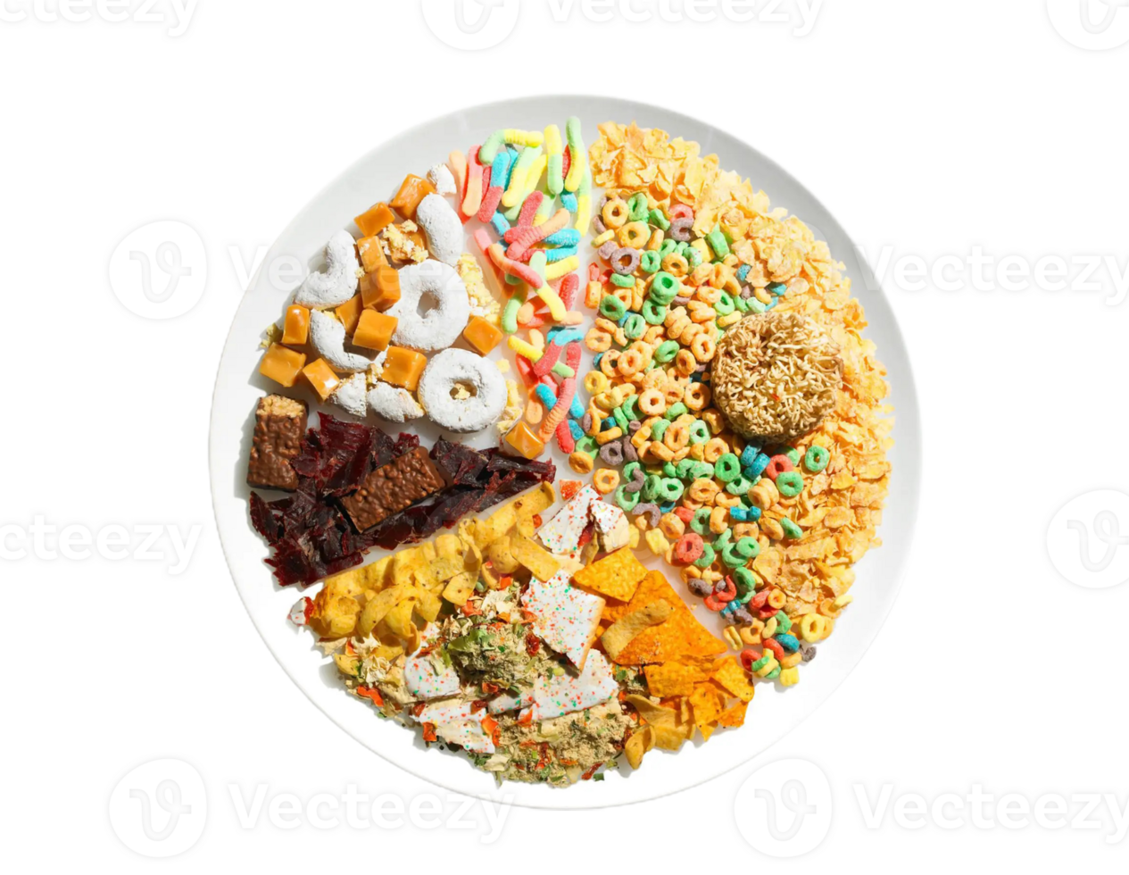 a plate with cereal, nuts, and other food png