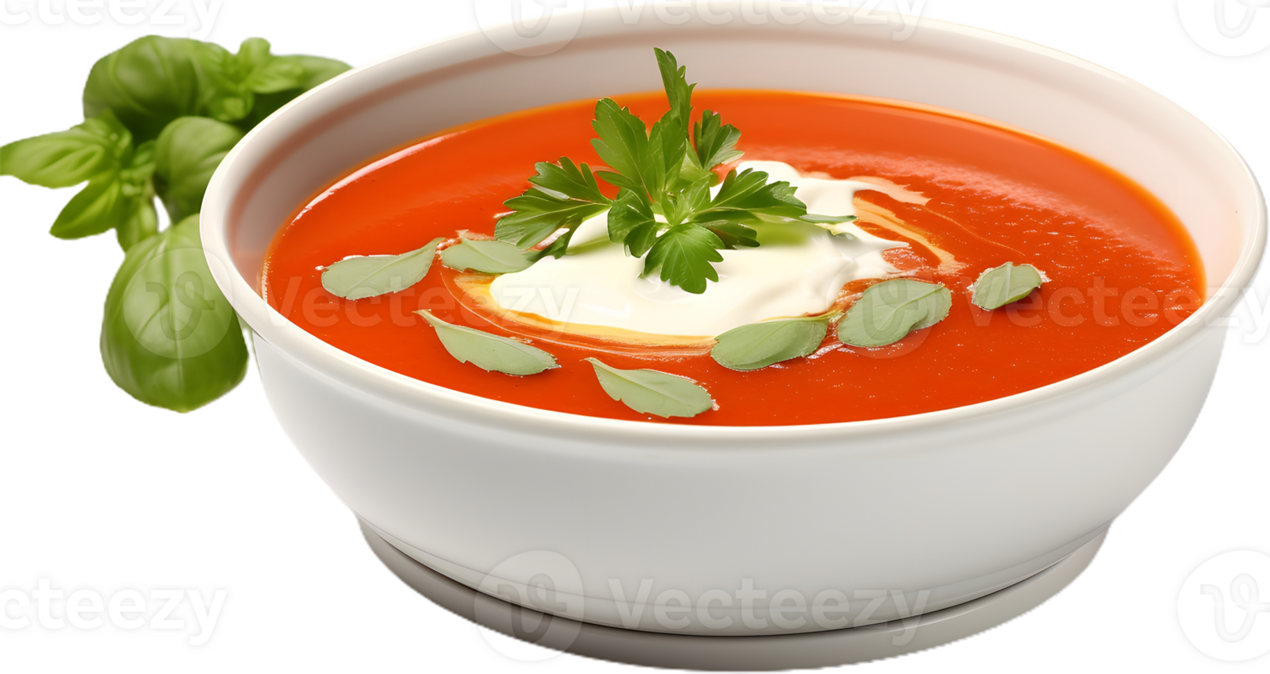 tomato soup with basil and cream transparent background png