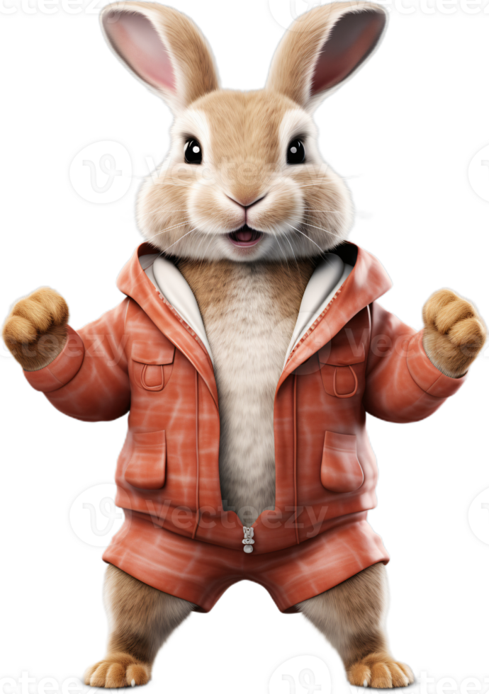 a rabbit wearing a red jacket and pants png