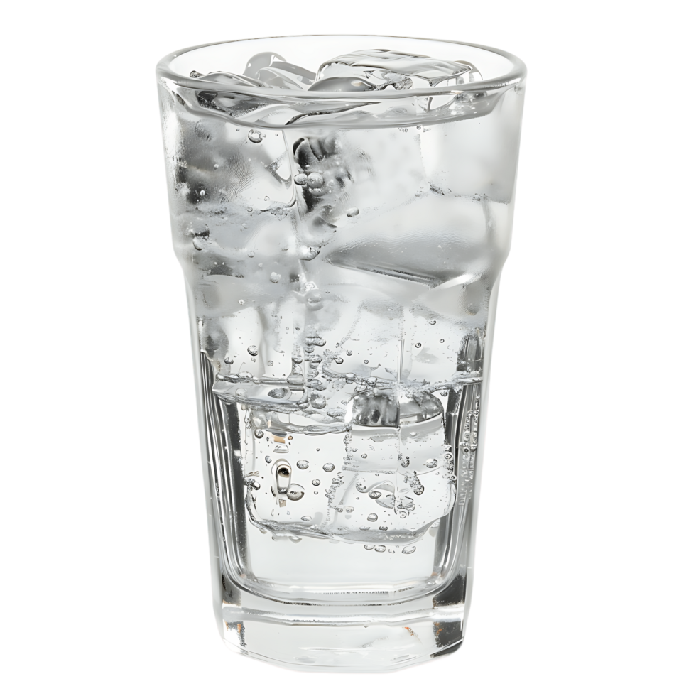 Glass with Ice Cube in Water on Transparent Background png