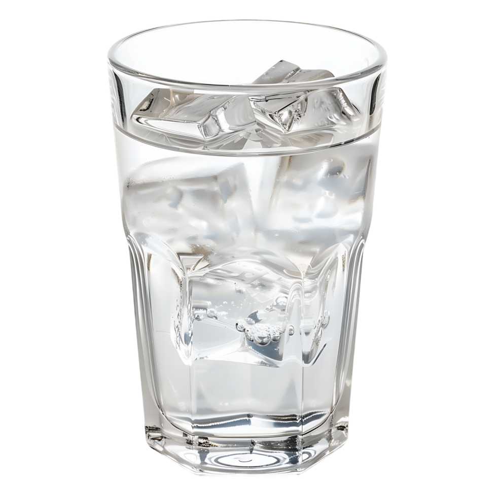 Glass with Ice Cube in Water on Clear Background png