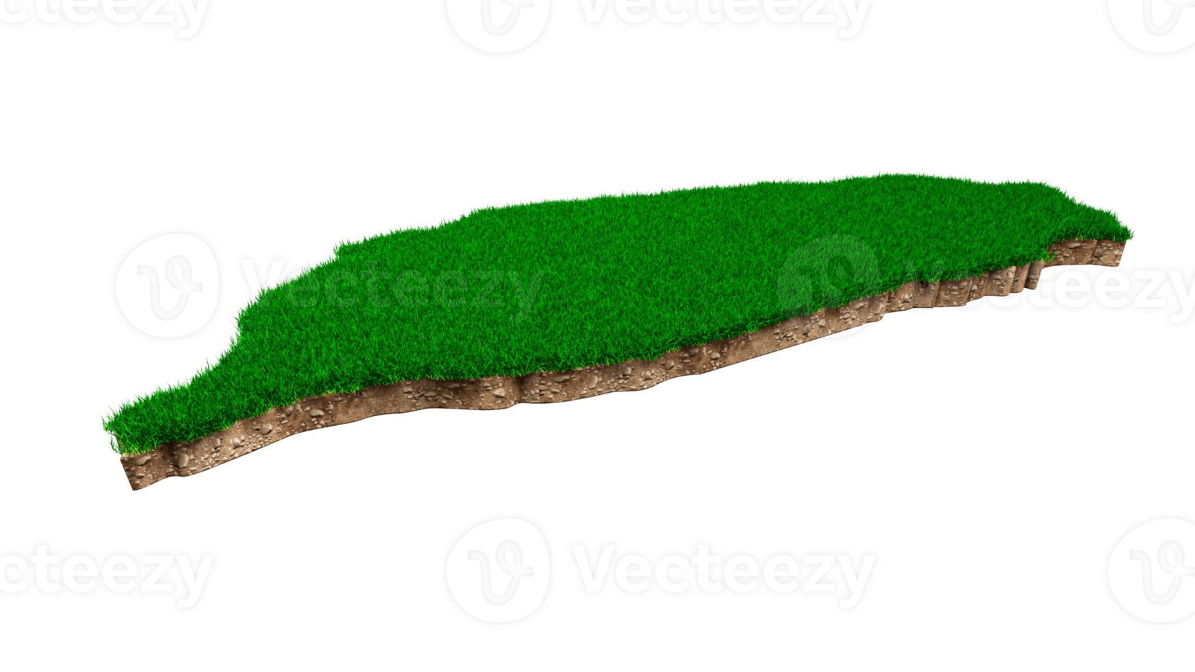 Taiwan Map soil land geology cross section with green grass and Rock ground texture 3d illustration png