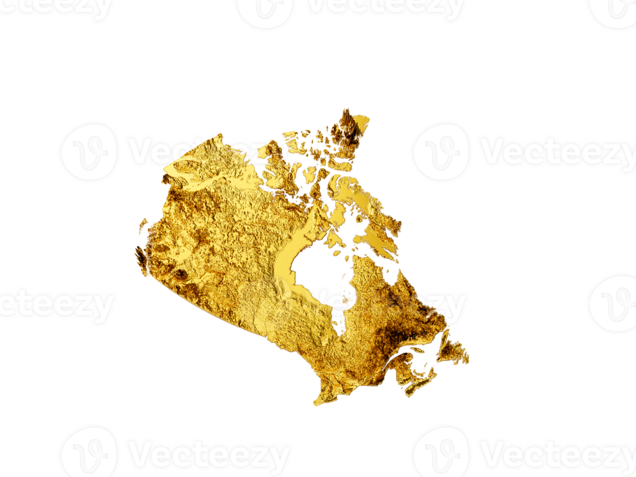 Canada Map Golden metal Color Height map 3d illustration png